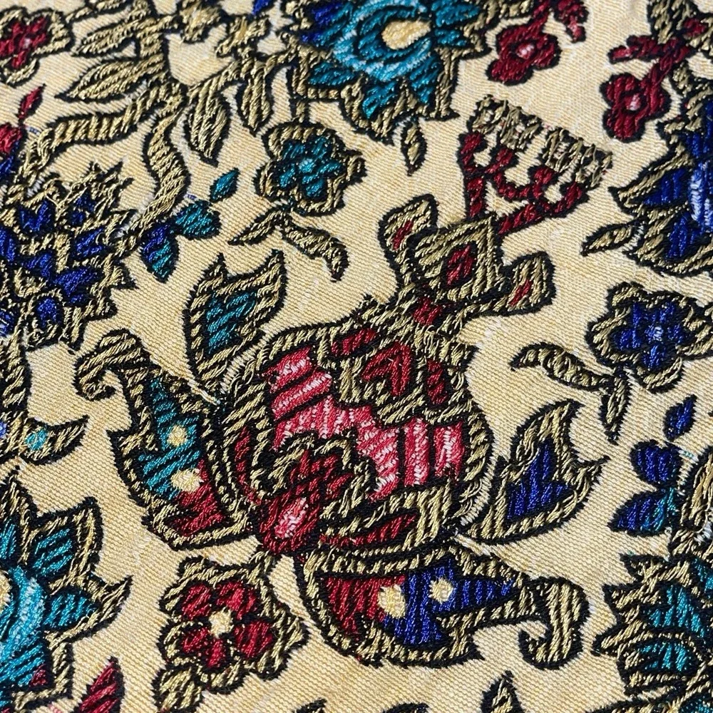 Vintage Persian Termeh Bedspread Large 80x95 Tapestry Boho Paisley Coverlet Gold